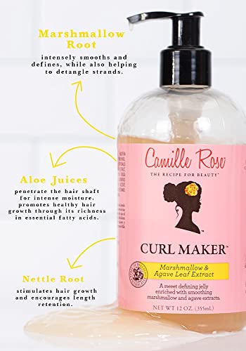 Camille Rose Curl Maker Jelly 355ml - Crafted to nourish and define curls. Natural, clean formula. For coily, curly, wavy hair. ALOE JUICES & MAR