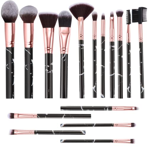 Makeup Brushes Set DUAIU 16PCS Vegan Synthetic Make up Brushes Foundation Eyeshadow Concealer Eyebrow Black Marble Brush Set With Makeup Brush Ho
