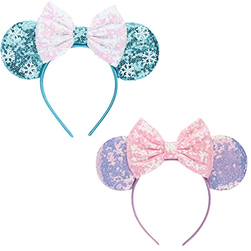 DRESHOW 2 Pack Mouse Ears Bow Headbands Glitter Party Decoration Cosplay Costume for Girls & Women