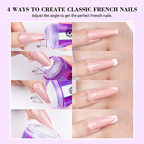 Saviland French Nail Stamper - 14PCS Durable French Tip Stamp Kit, Silicone Jelly Nail Stamper with Scrapers&Cleaning Pads, Nail Stamping Kit, Fr