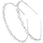 UNVOJL 2 Pieces Bridal Crystal Headband Wedding Bridal Faux Pearl Rhinestones Headband Bridal Flower Headbands