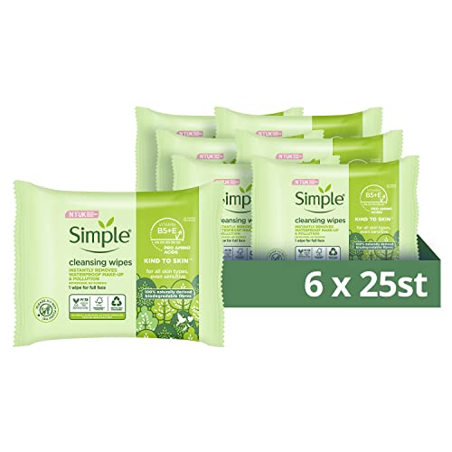 Simple Kind to Skin Cleansing Face Wipes pack of 6 UK's #1 facial skin care brand* face wipes for sensitive skin 25 pc