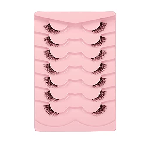 GMAGICTOBO False Eyelashes Natural Cat Eye Half Lashes Fluffy Wispy Clear Band 3D Faux Mink Lashes Pack Soft Strips Fake Eyelashes 7 Pairs