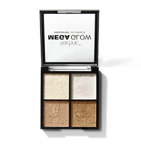 Technic Mega Glow Highlighter Palette - 4 Highly Pigmented, Long Lasting Shimmer Powders That Blend Beautifully To Highlight and Enhance Makeup O