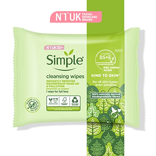 Simple Kind to Skin Cleansing Face Wipes pack of 6 UK's #1 facial skin care brand* face wipes for sensitive skin 25 pc
