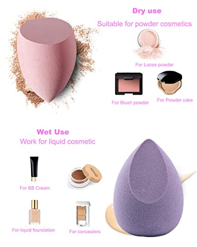 Makeup Sponge Blender Set of 5 Pcs & Foundation Brushes 1Pcs, Mocarheri Soft Sponge For Liquid Foundation, Creams, and Powders,Latex Free Wet and