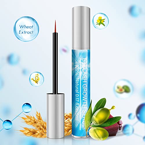 Eyelash Growth Serum, Eyebrow Enhancer and Eyelash Serum for Growth and Thickness, Eye Lash Serum to Growth Longer, Fuller, Stronger, 5ML(Blue)