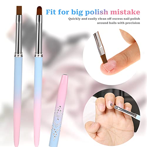 Nail Art Clean Up Brushes, Round&Flat Nail Art Brush Set of 2 Professional Nail Design Brushes Nail Brushes for Acrylic Application, Finger Nail
