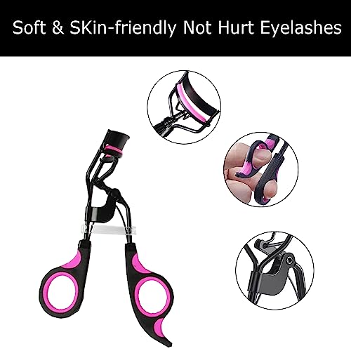 Eyelash Curler, 4 in 1 Lash Curler Kit,Black Eyelash Curler, Eyebrow Comb Easy to Use Cosmetic Tool for Long Lasting Curled Lashes Built in Separ