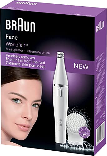 Braun FaceSpa Face Epilator, Hair Removal with Facial Cleansing Brush Head, 100% Waterproof, SE810, White