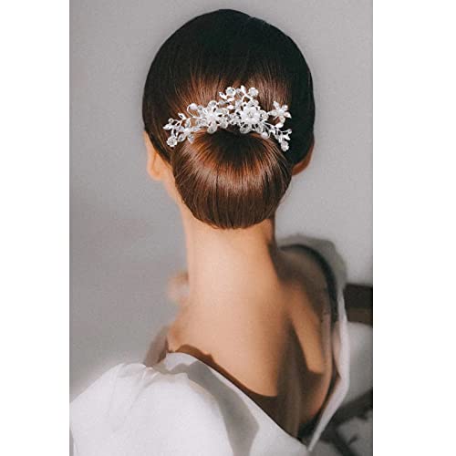 Bridal Wedding Hair Clip Comb,Pearl Wedding Hair Accessories,Bridal Decoration Hair Comb Headpiece for Women Girls Brides Bridesmaids Sparkly Bea