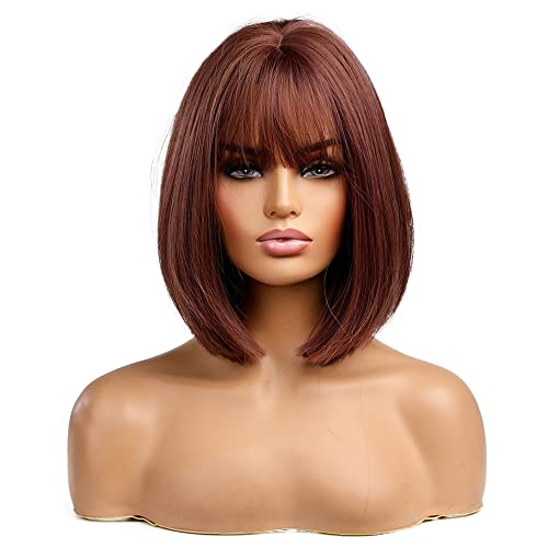 Esmee Short Wave Pink Bob Wigs With Bangs Shoulder Length Wig Curly Wavy Synthetic Cosplay Wigs for Women-12 Inches