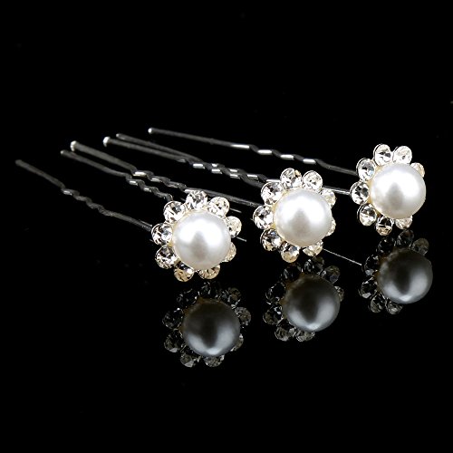 H&S 40 Wedding Pearl Hair Pins Bridal Flower Crystal Hair Pins Clips for Women