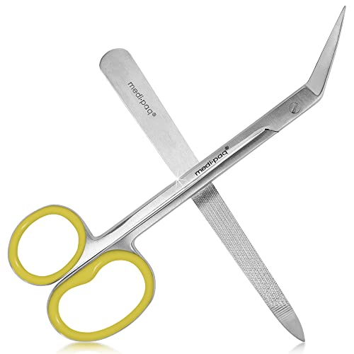 Medipaq Yellow Long Handle Toenail Scissors with Free Nail File - 1x Nail Scissors for Toenails - Extra Leverage for Tough Toenails - for The Eld