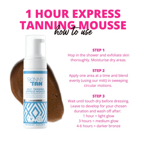 Skinny Tan Express Mousse - 1 Hour Express Fake Tan with Hydrating Coconut Water for Skincare, Streak Free Instant Self Tan, Vegan & Cruelty Free
