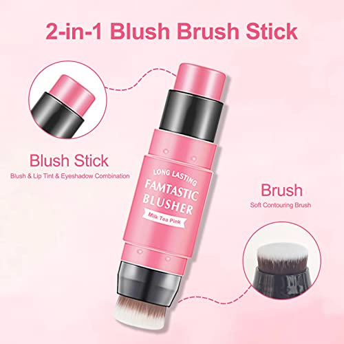 Erinde 3-in-1 Cheek Blush & Lip Tint & Eyeshadow, Creamy Blush Stick for Cheeks & Lips with Brush, Buildable Lightweight Hydrating formula, Easy