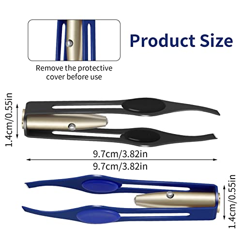 Fuyamp 2Pcs Tweezers with LED Light, Hair Removal Lighted Tweezers Makeup Tweezers with Light Tools, Stainless Steel Tweezers for Men Women Preci