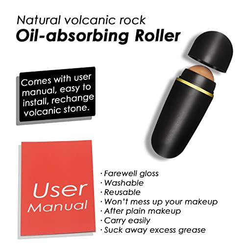 Lazzybeauty Oil-absorbing Volcanic Roller, with 4Pcs Oil-Resistant Face Roller Balls, Oil Control On-the-Go, Reusable Portable Stone Roller for T