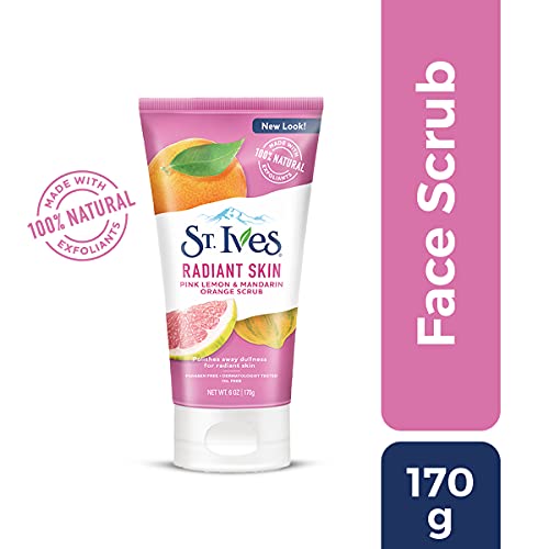 St. Ives Radiant Skin Face Scrub For Dull Skin Pink Lemon and Mandarin Orange Dermatologist-Tested Face Wash Scrub With 100 percent Natural Exfol