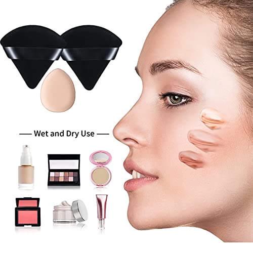 Powder Puff Face Triangle for Loose Powder Body Eyes Cosmetic Foundation (2 Triangle, 1 Mini)