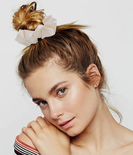 Jeffan 6 Pieces Hair Scrunchies Satin Elastic Soft Hair Ties Scrunchy Hair Bands for Women Girls (Beige)