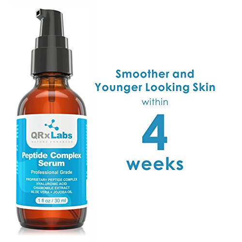 QRxLabs Peptide Complex Serum/Collagen Booster For The Face With Hyaluronic Acid And Chamomile Extract - Anti Aging Peptide Serum, Reduces Wrinkl