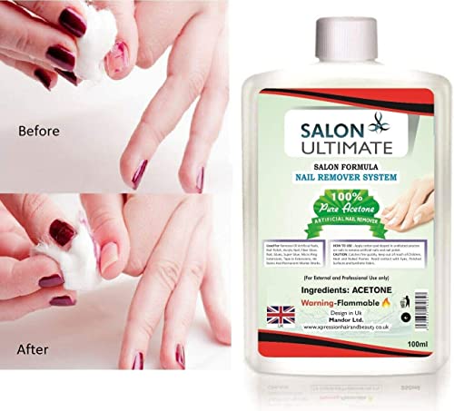 SALON ULTIMATE Professional 100% Pure Acetone Nail Polish Remover, UV/LED GEL Soak Off, Easily & Quickly Removes All Types of Nail Polish, Acryli