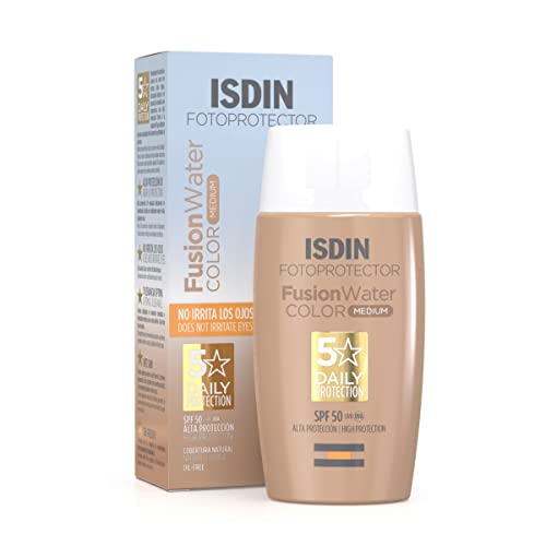 ISDIN Fusion Water Color SPF 50 (Medium) 50ml , Tinted daily facial sun cream , Ultra-light texture