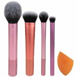 REAL TECHNIQUES,5 Count (Pack of 1) Everyday Essentials Makeup Brush Complete Face Set (Miracle Complexion Sponge, Expert Face, Blush, Setting an