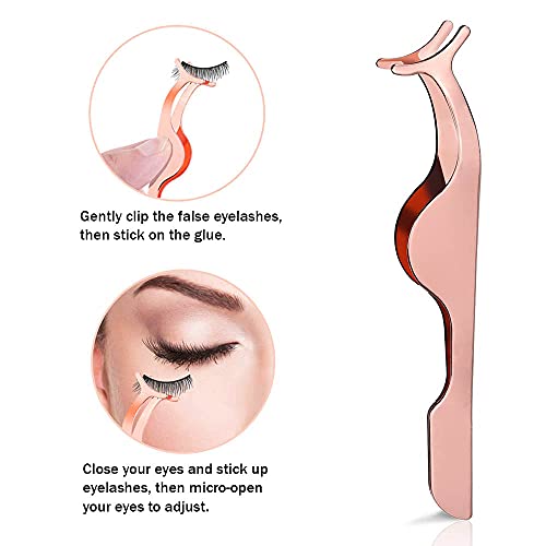 Eyelash Applicator Tool Stainless Steel,Eyelashes Clip for Loading and Unloading False Eyelashes(Rose Gold)