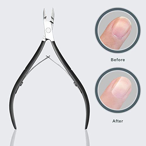 Cuticle Nipper with Cuticle Pusher-Professional Grade Stainless Steel Cuticle Remover & Cutter-Durable Manicure and Pedicure Tool (Black)