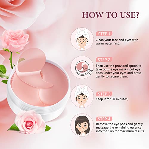 Rose Under Eye Mask, Collagen Under Eye Patches For Puffy Eyes & Bags, Dark Circles and Wrinkles, Look Younger and Less Tired, Revitalize and Moi