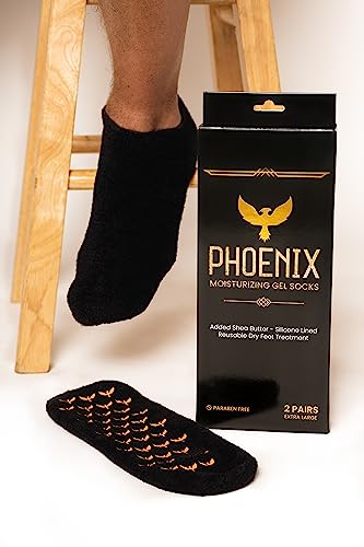Moisturising Gel Socks for Men and - Extra Large - 2 Pairs - with Shea Butter - Paraben Free - Reuseable Moisturizing Socks - Phoenix Foot Peel™