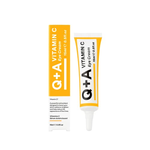 Q+A Vitamin C Eye Cream, a blend of Vitamin C, Cherry Extract, and Glycogen, to reinvigorate delicate skin, delivering an essential hit of moistu