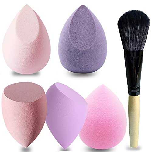 Makeup Sponge Blender Set of 5 Pcs & Foundation Brushes 1Pcs, Mocarheri Soft Sponge For Liquid Foundation, Creams, and Powders,Latex Free Wet and