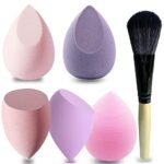 Makeup Sponge Blender Set of 5 Pcs & Foundation Brushes 1Pcs, Mocarheri Soft Sponge For Liquid Foundation, Creams, and Powders,Latex Free Wet and