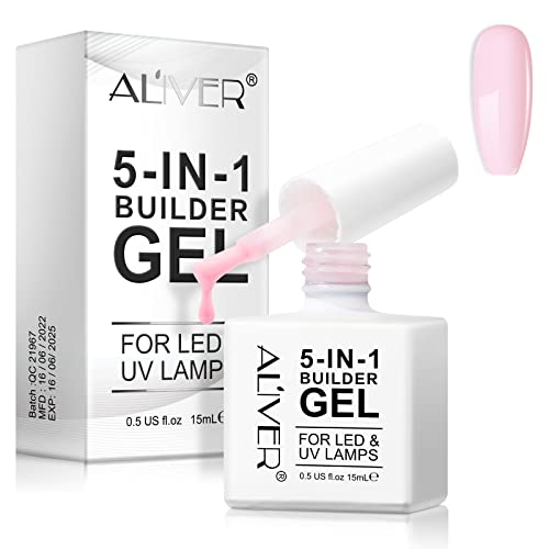 Builder Gel for Nail 15ml, Pink 5 in 1 Builder Base Strengthening Gel, Gel Nail Polish Base Coat, For Nail Extensions, Repair, Reinforcement, Sti