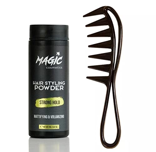 Magic Cosmetics Hair Styling Powder 20gr | Unisex Root Hair Styling Powder | Matt Look | Anti-Gravity Powder Styler & 032 Hair Beard Styling Comb