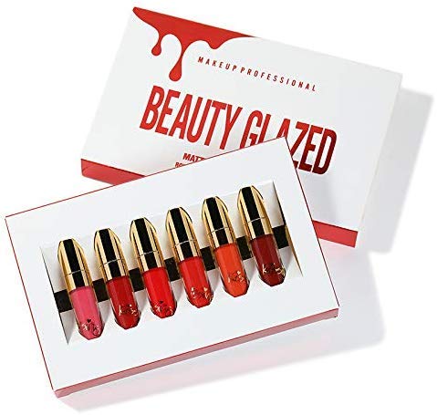 Beauty Glazed NEW Matte Liquid Lipstick Set Light to Deep Red Colors Waterproof Long Lasting Non-Stick Cup Lip Gloss Intense pigments, Cruelty Fr