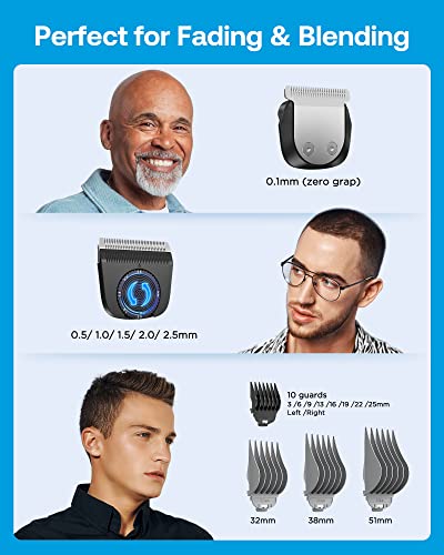 GLAKER Hair Clippers for Men Cordless - 3 in 1 Hair Trimmer with 13 Guards, 3 Detachable Blades & Turbo Motor, Professional Mens Beard Grooming K