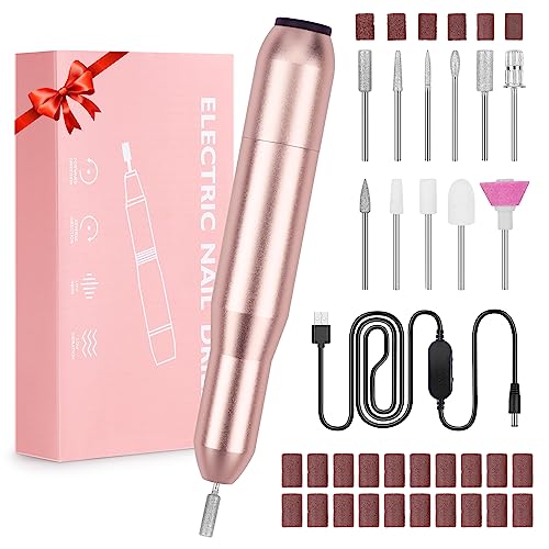 Sarmeley Electric Nail Files Professional Electric Nail Drill Set for Acrylic Gel Nails Portable Manicure Pedicure Kit with Sanding Bands, Champa