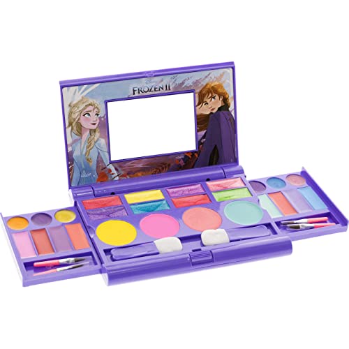 Disney Frozen 2 - Townley Girl Cosmetic Compact Set with Mirror 14 lip glosses, 4 Body Shines, 6 Brushes Colorful Portable Foldable Washable Make