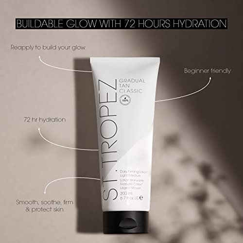 St.Tropez Classic Gradual Tan Firming Lotion - Gradual Sun Kissed Glow Self Tan with 5 Skincare Benefits, Hydrating Fake Tan Moisturiser - Vegan,