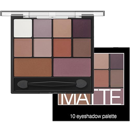 HERBENJOY Eyeshadow Palette Full Matte Pallets 10 Eye Shadow Shades Smokey Makeup Set,Intense Color,Pressed Pigments,With Dual-Ended Applicator B