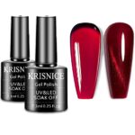 KRISNICE Jelly Crystal Gel Nail Polish Set Wine Burgundy Red Translucent Fall Autumn,1Ps Red Cat Eye Gel Nail Polish Designs Manicure DIY Home UV