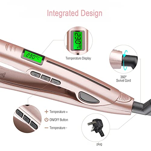 Culwad Hair Straighteners, 2 in 1 Ceramic Flat Iron and Curling Iron with LCD Display, Straightners & Curls with Adjustable Temperature (140-230