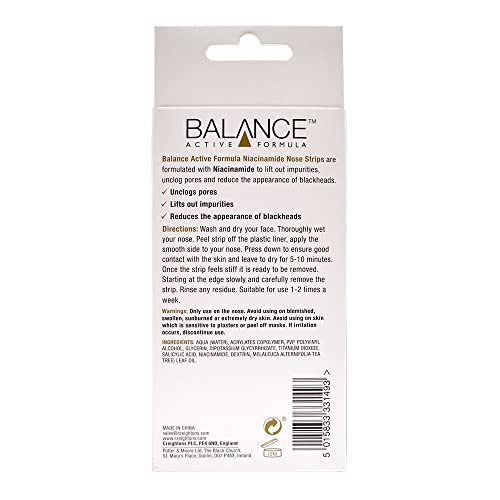 Balance Active Formula Niacinamide Calm & Clear Purifying Nose Strips (6 Pack) - Lifts out Impurities. Specifically Targets Blackheads. Unclogs P