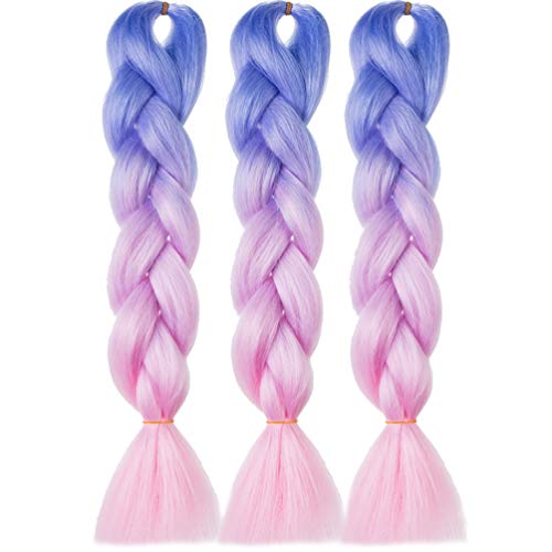 LDMY Hair for Braiding-Jumbo Braids, Long Colorful Ombre Pink Purple Jumbo Braiding Hair Extensions Kanekalon Jumbo Braid Wigs for Women Syntheti