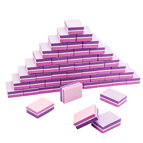 ANRUI Mini Nail File 180/100 Grit Sponge Nail Polish Sanding Buffer Strips Nail File Blocks Manicure Tools 50PCS (Pink-Purple)