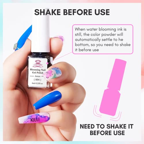 Makartt Blooming Gel Nail Polish 6 Colors Set, Nail Ink Magic Watercolor Blossom Red Pink Blue Green Marble Floral Print Nail Design